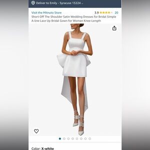 White satin reception dress with removable bow